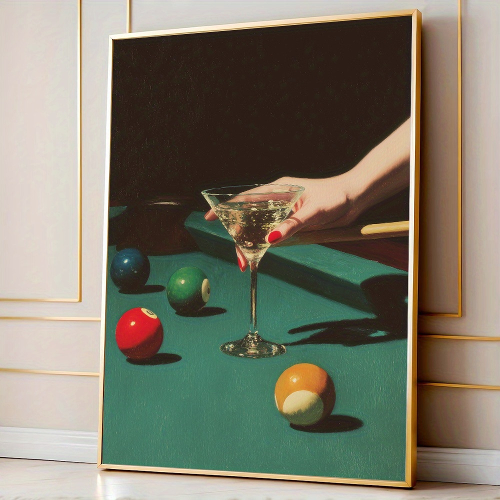 Home Bar Set - โปสเตอร์ค็อกเทลบิลเลียดสไตล์วินเทจ 1 ชิ้น, ภาพพิมพ์บนผ้าใบลายลูกบิลเลียดเลข 8 แบบไม่มีกรอบ