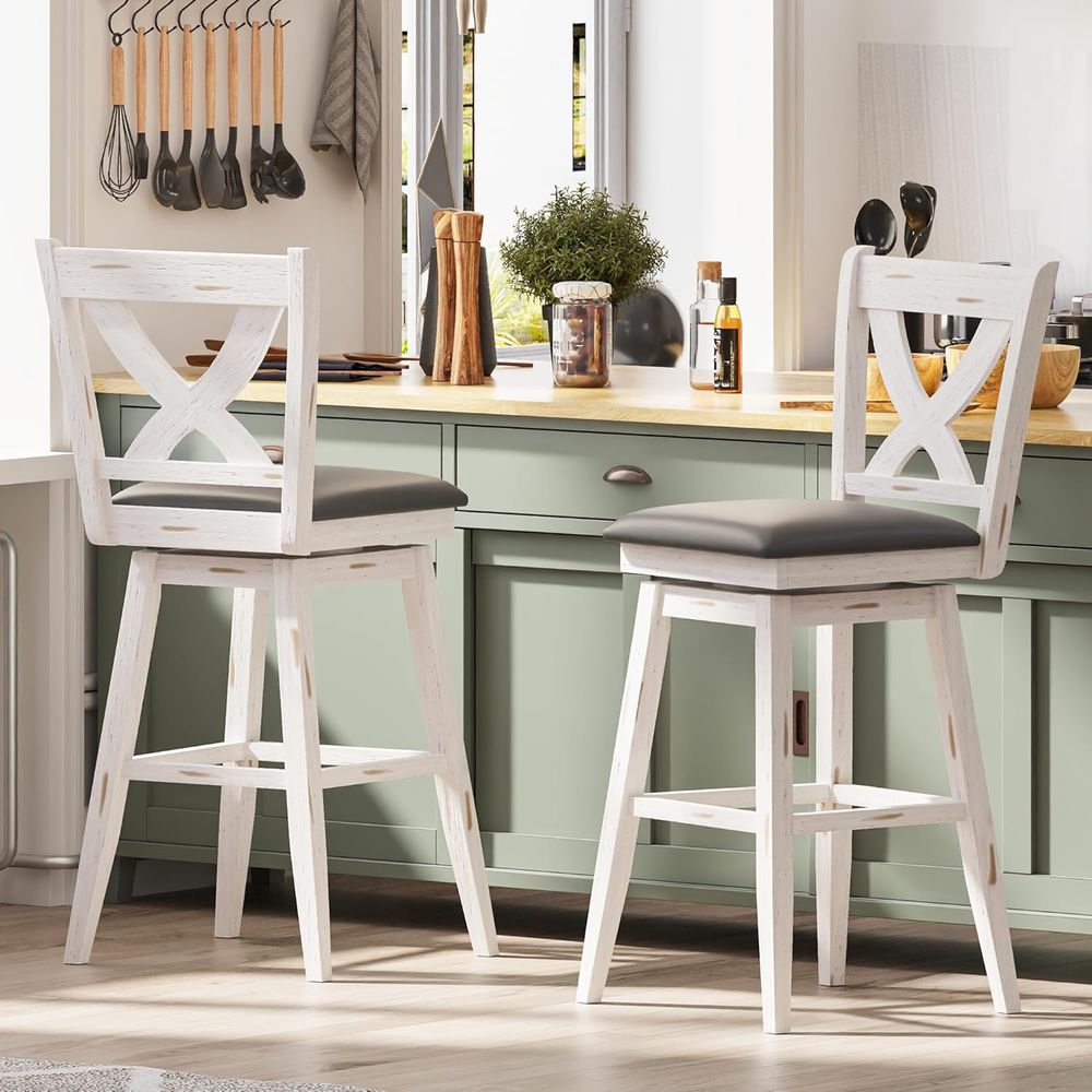 Home Bar Stools - ชุดเก้าอี้บาร์หมุนได้ 2 ตัว สูง 29 นิ้ว