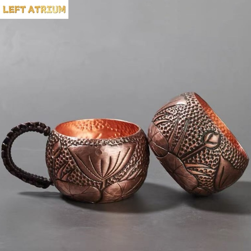 Mule Copper Mug - แก้วกาแฟทองแดงแท้ แกะสลักลายดอกไม้ด้วยมือ พร้อมหูจับแบบถัก 100 มล. แก้วมอสโกมิวล์
