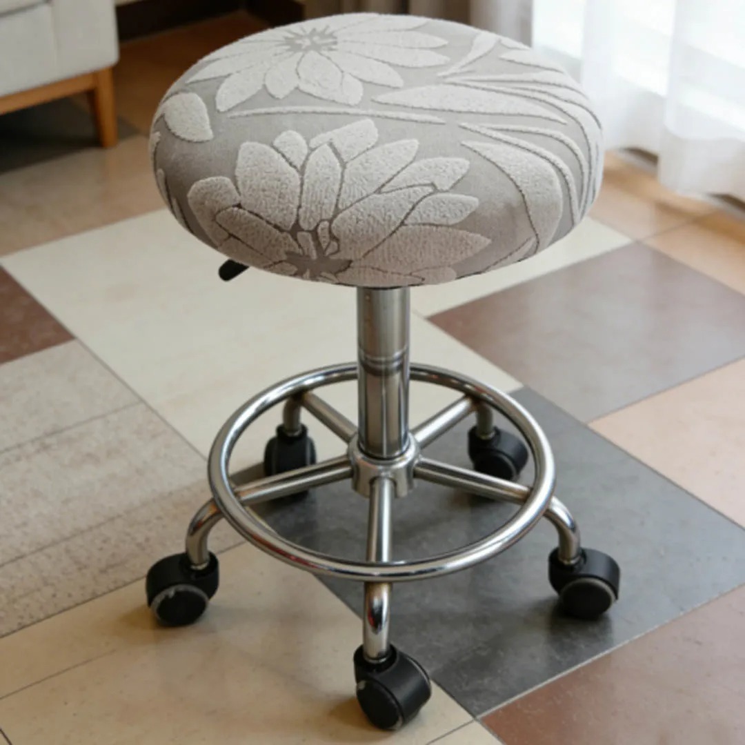 Home Bar Seating - ผ้าคลุมเก้าอี้บาร์ลายดอกคามิลเลีย ผ้าแจ็คการ์ดเนื้อนุ่ม ยืดหยุ่นได้ ป้องกันรอยขีดข่วน สำหรับเก้าอี้ทรงกลม ใช้ตกแต่งบ้านและสำนักงาน