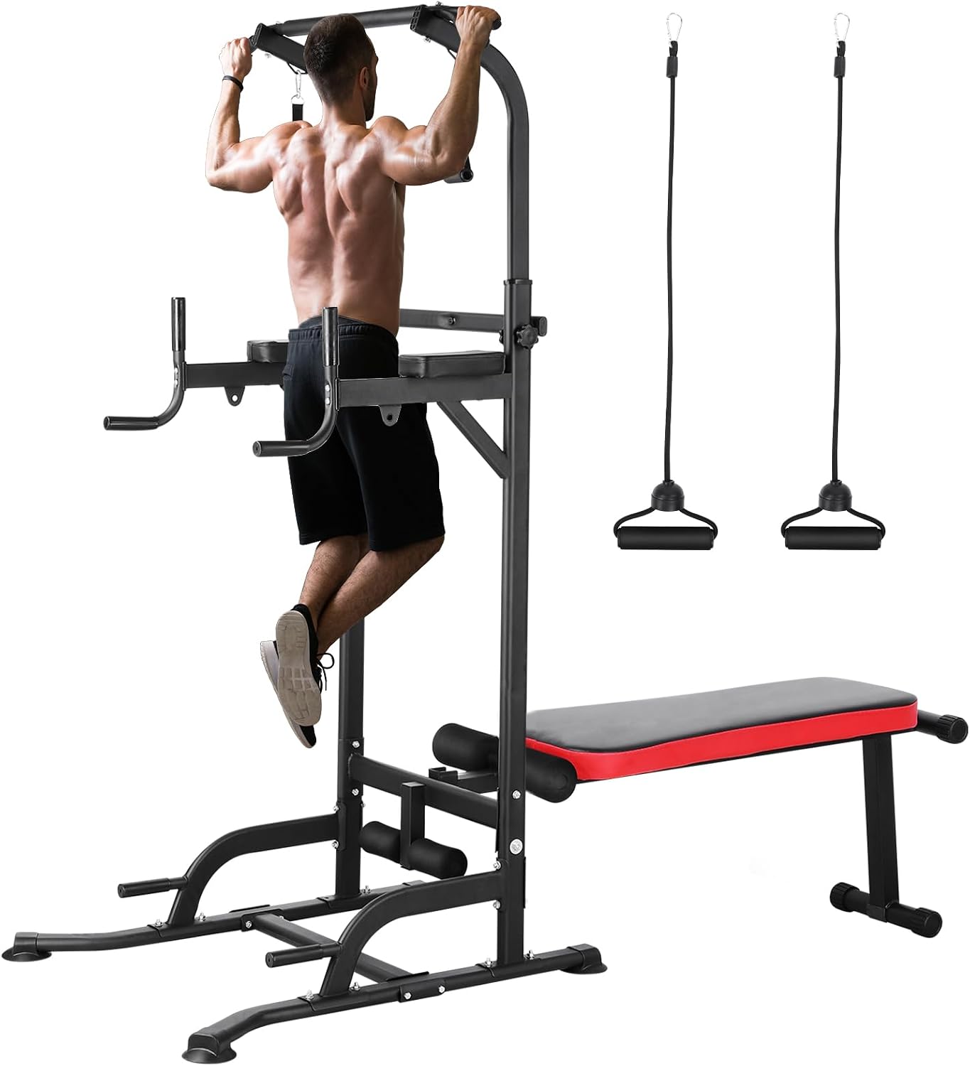 Home Bar Stand - แท่นออกกำลังกายพร้อมม้านั่ง, บาร์โหน, ดิปสเตชั่น, รับน้ำหนักได้ 400 ปอนด์,