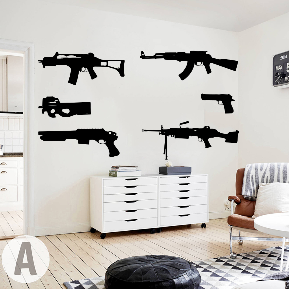 Smoking Gun Kit - ชุด 6 ปืนรูปลอกผนังห้องเด็ก Boy Room Ak