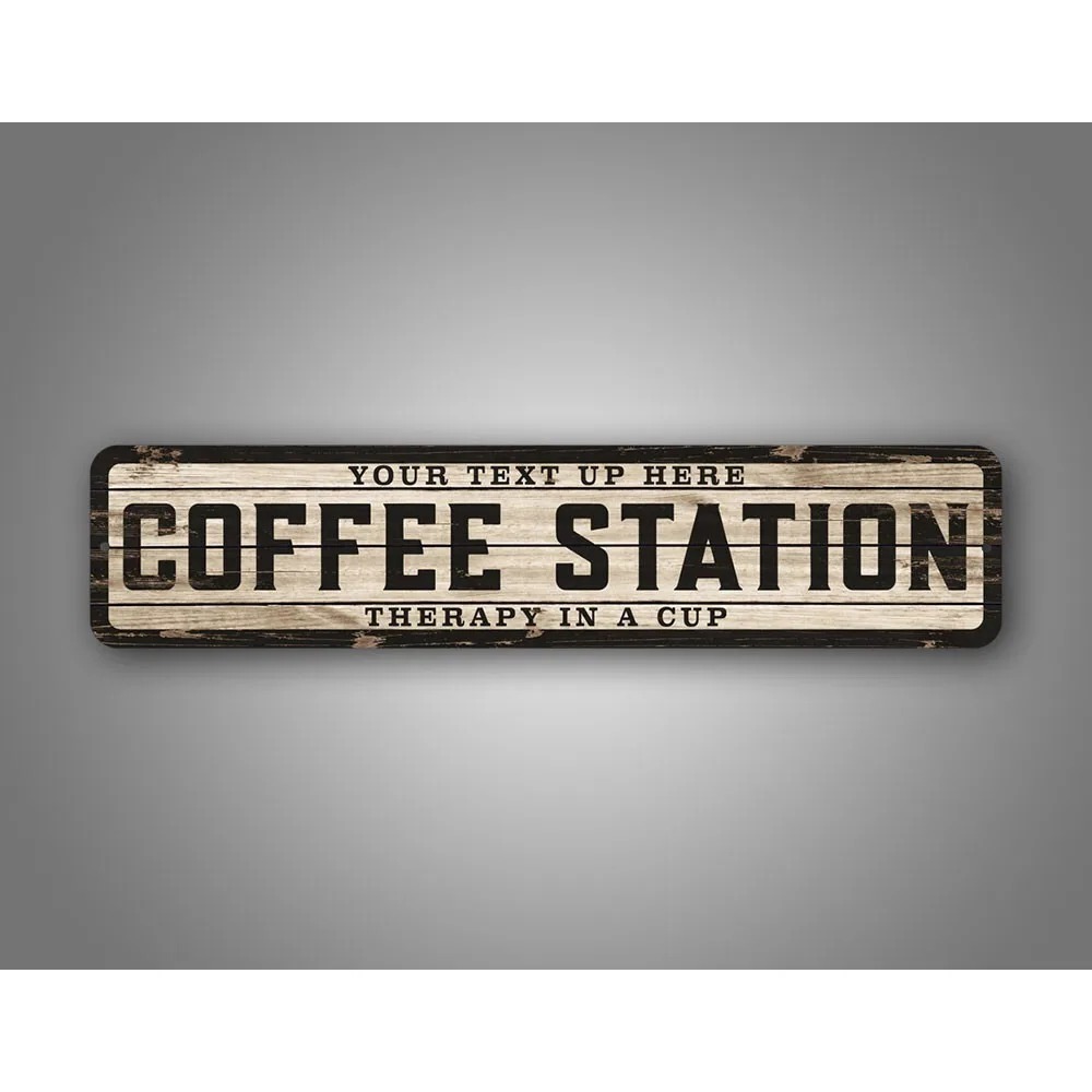 Home Bar Cafe - ป้ายไม้ลายวินเทจพร้อมโลโก้ข้อความแบบกำหนดเอง ขนาด 4x16 นิ้ว ป้ายตกแต่งสถานีกาแฟ Therapy