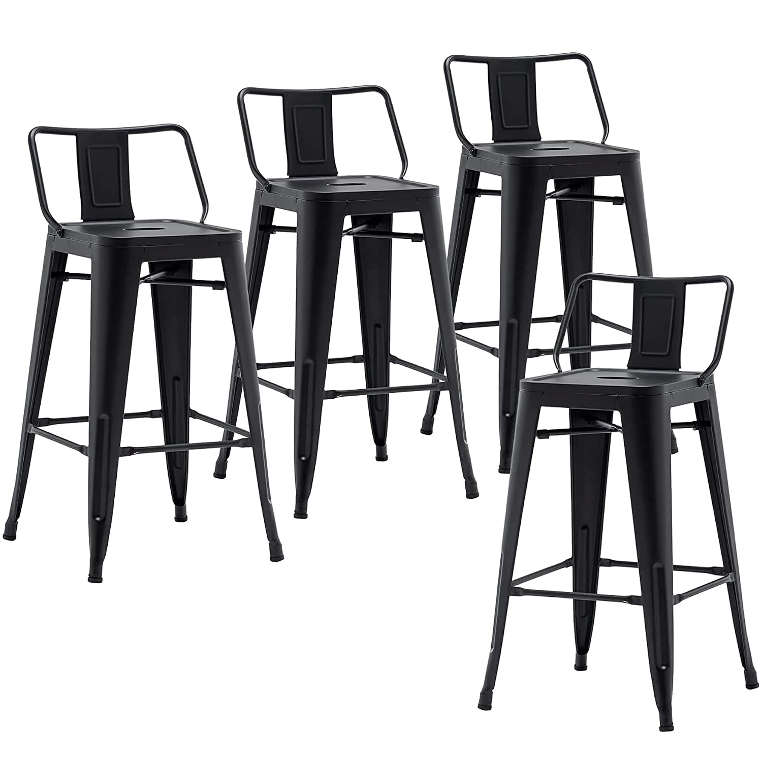 Home Bar Stools - เก้าอี้บาร์โลหะสไตล์อุตสาหกรรมพร้อมพนักพิง ชุด 4 ตัว, เก้าอี้บาร์สูงระดับเคาน์เตอร์สำหรับห้องครัวในบ้าน, ทนทานและมีสไตล์,