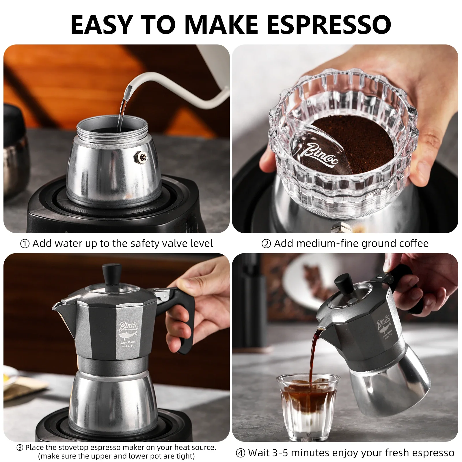 หม้อกาแฟโมก้าพอต Bincoo 2 ถ้วย - Home Barista บทวิจารณ์และราคา