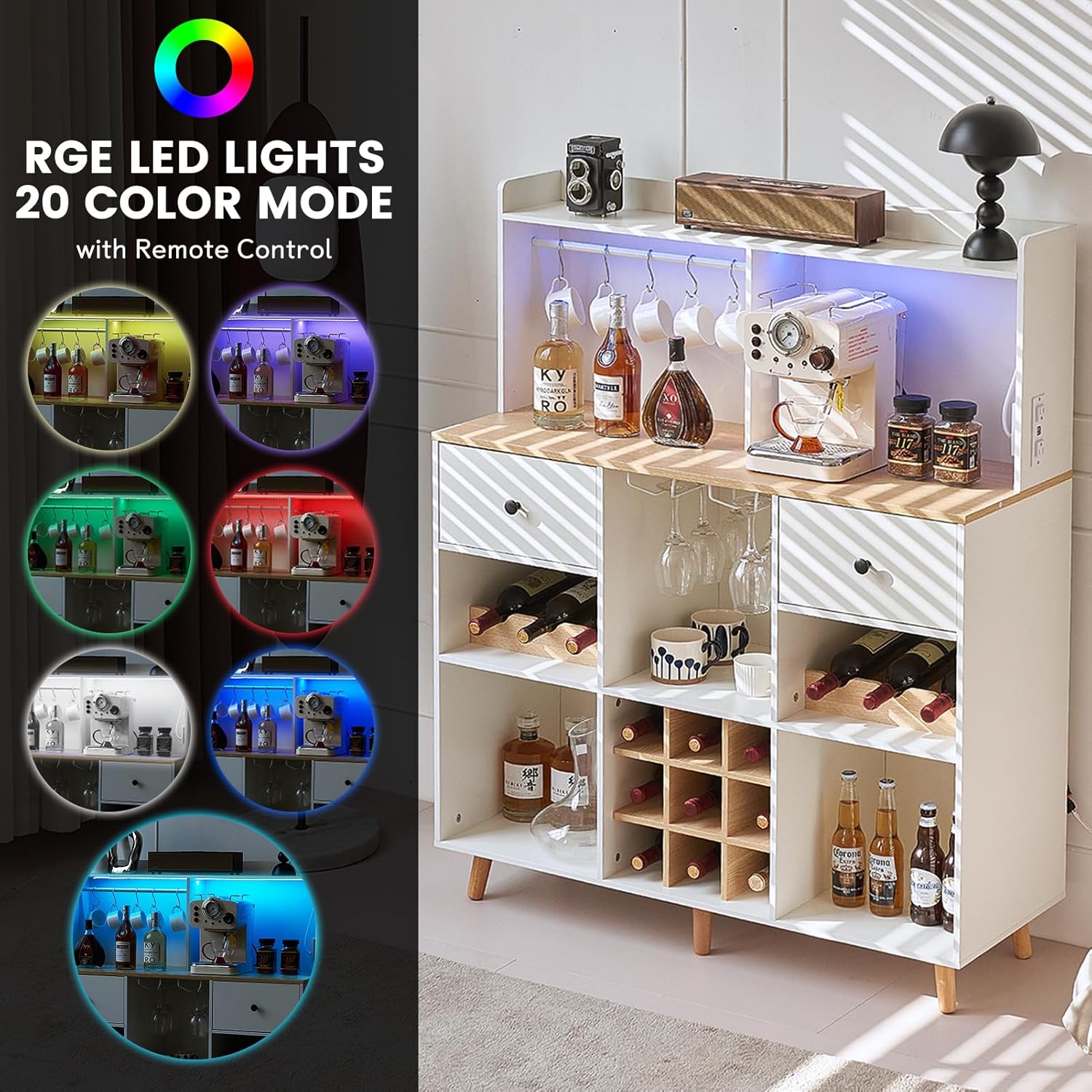 ตู้บาร์ไวน์พร้อมปลั๊กไฟและไฟ L - Home Bar Shelves บทวิจารณ์และราคา
